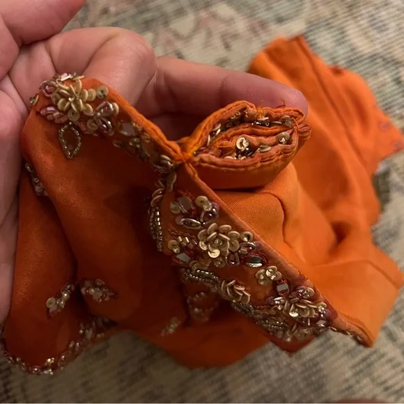 Kalki Elegant Orange Lehenga Set - Picture 8 of 10